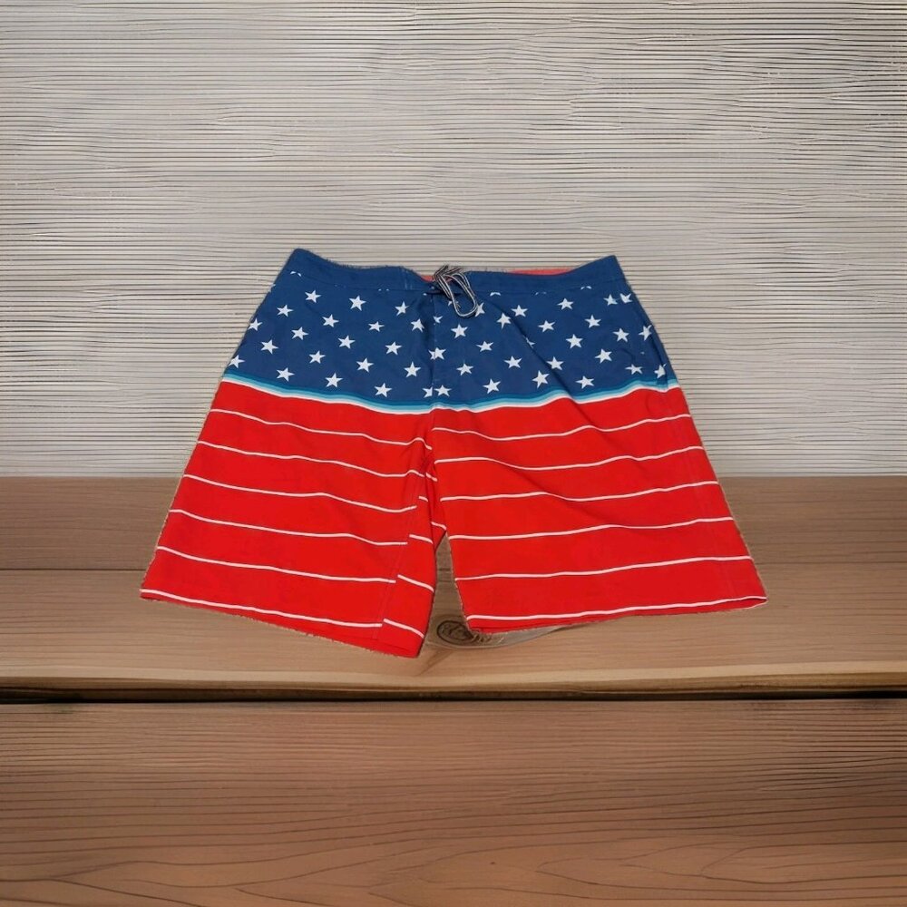 Good fellow &‎ Co. Mens Board Shorts Swim Suit Size 38 Blue Red White Surf Beach